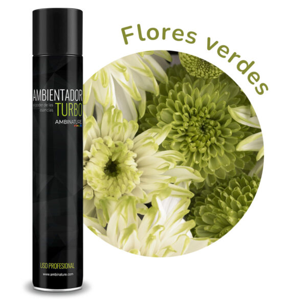 Spray Turbo Flores Verdes<br><strong>Elimina el olor de casa encerrada</strong>